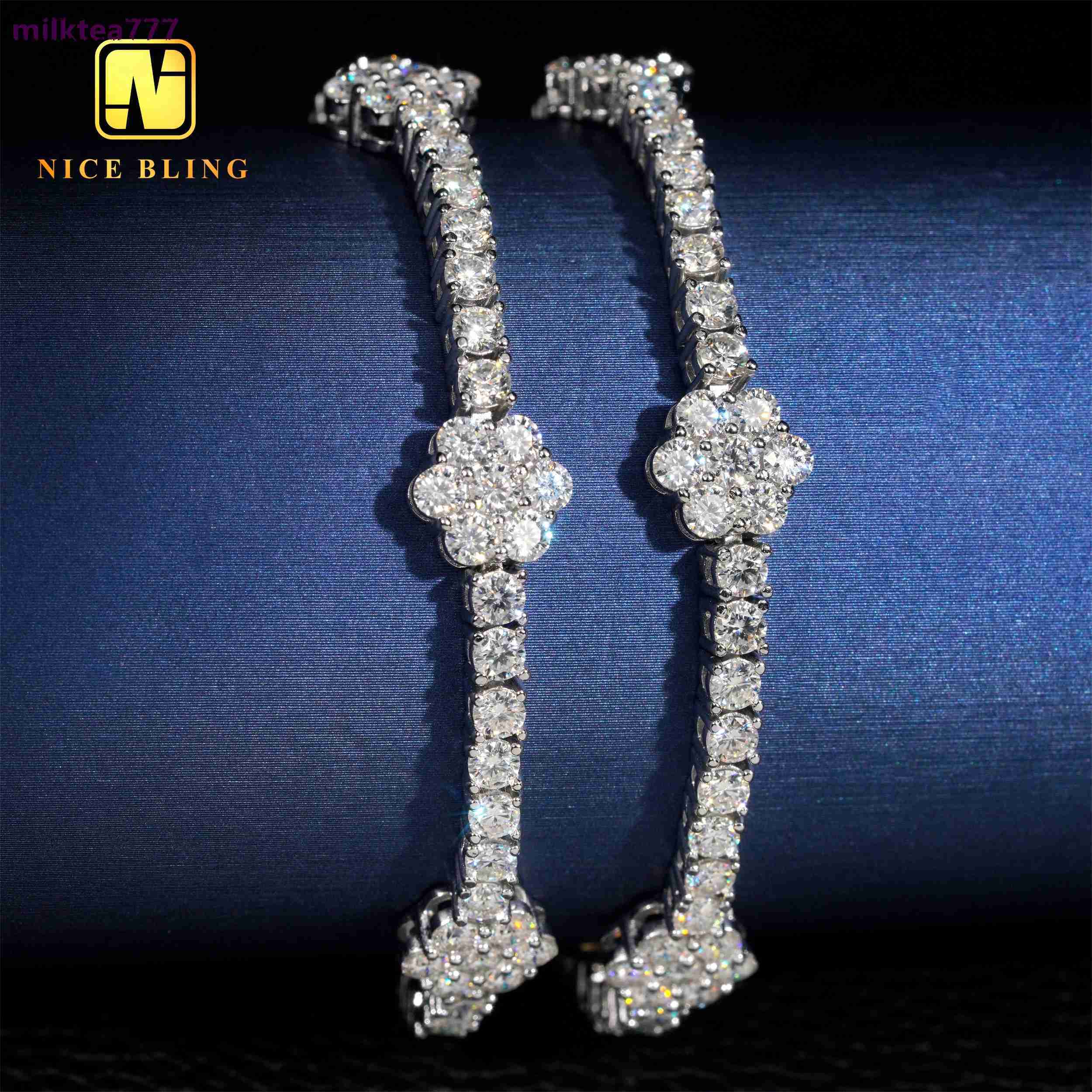 Ready to Ship 3mm Flower Tennis Bracelets 925 Sterling Silver VVS Moissanite Diamond Tennis Bracelet Hip Hop Fashion Jewelry