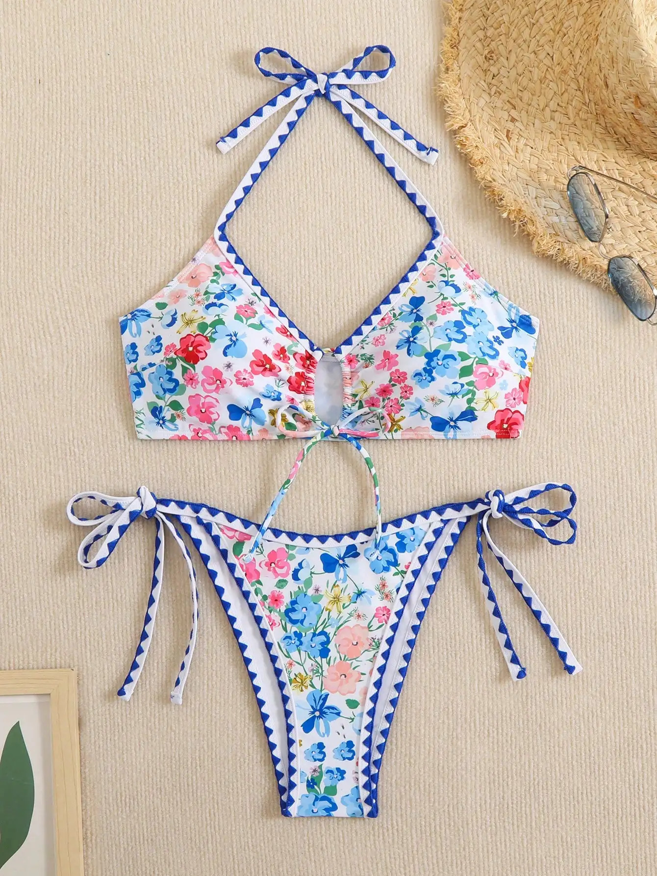 ensemble de bikini à motif floral pour les vacances de printemps d'été pour la fête sur la plage, style boho, vacances, fête des mères 251205