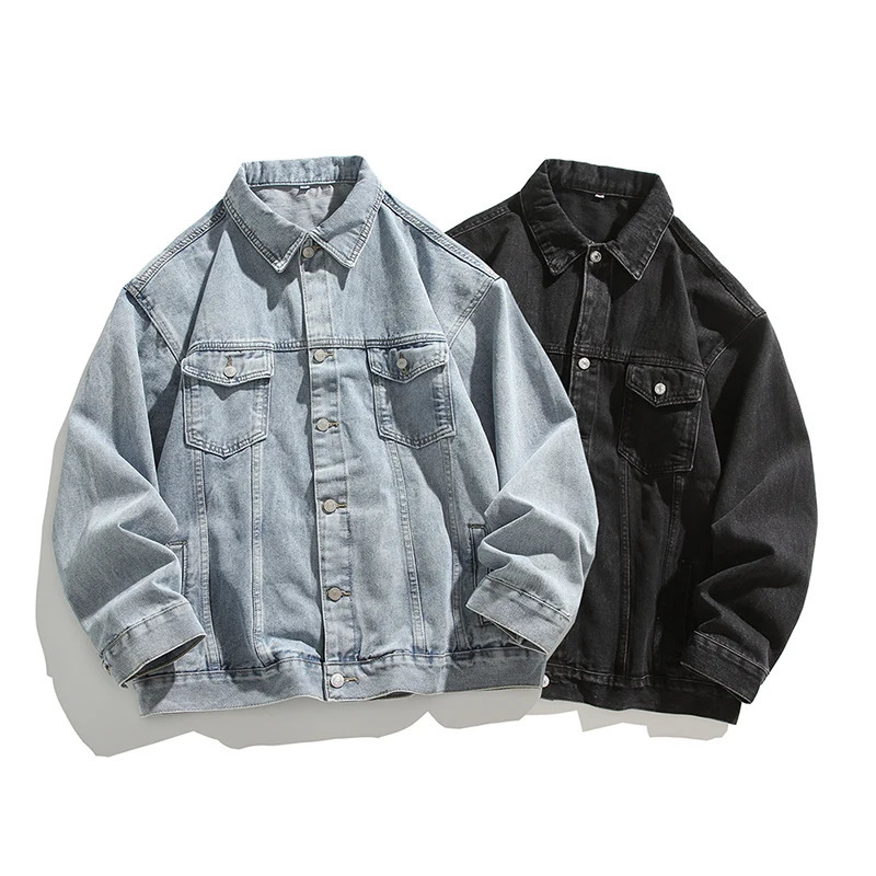 Loosefit Classic Denim Jacket Men Cotton 2025 Style Korean Trendy Casual Top Spring Autumn Cropped Black Blue 251129