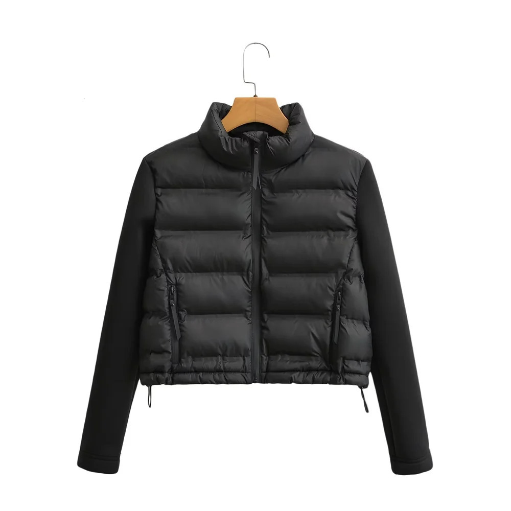 Veste courte en coton pour femmes, vêtements d'automne et d'hiver, style européen et américain, à la mode, polyvalent, épissage, 2024, 251201