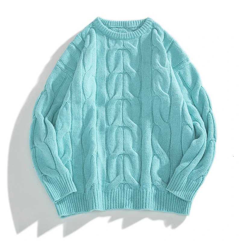 Autumn Winte Solid Color Pullover Long Sleeve Sweater Knitted Screw Thread Mens Clothing Round Neck Korean Preppy Style Tops M251206