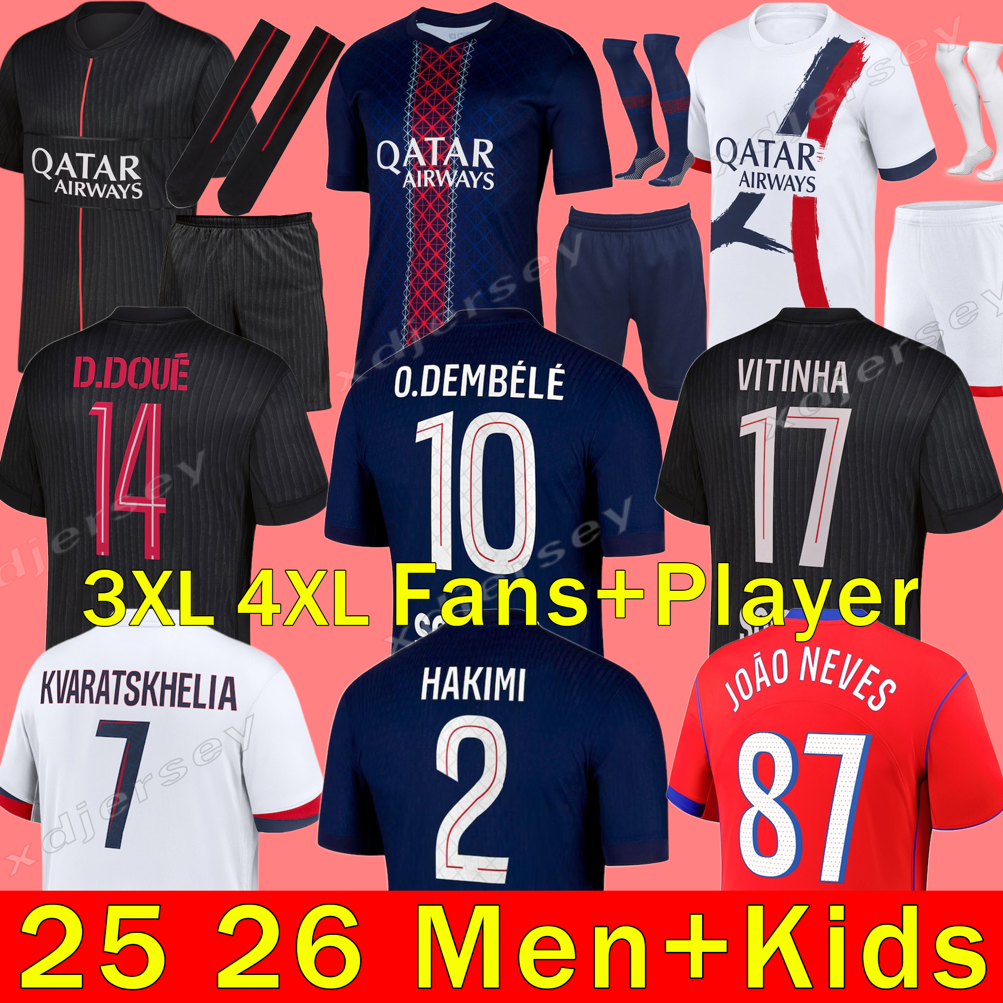 2025 2026 maillot de foot Kvaratskhelia soccer jerseys 4th JOAO NEVES HAKIMI football shirt 25 26 hommes BARCOLA Zaire-Emery O.Dembele PARIS Four-image-886589013