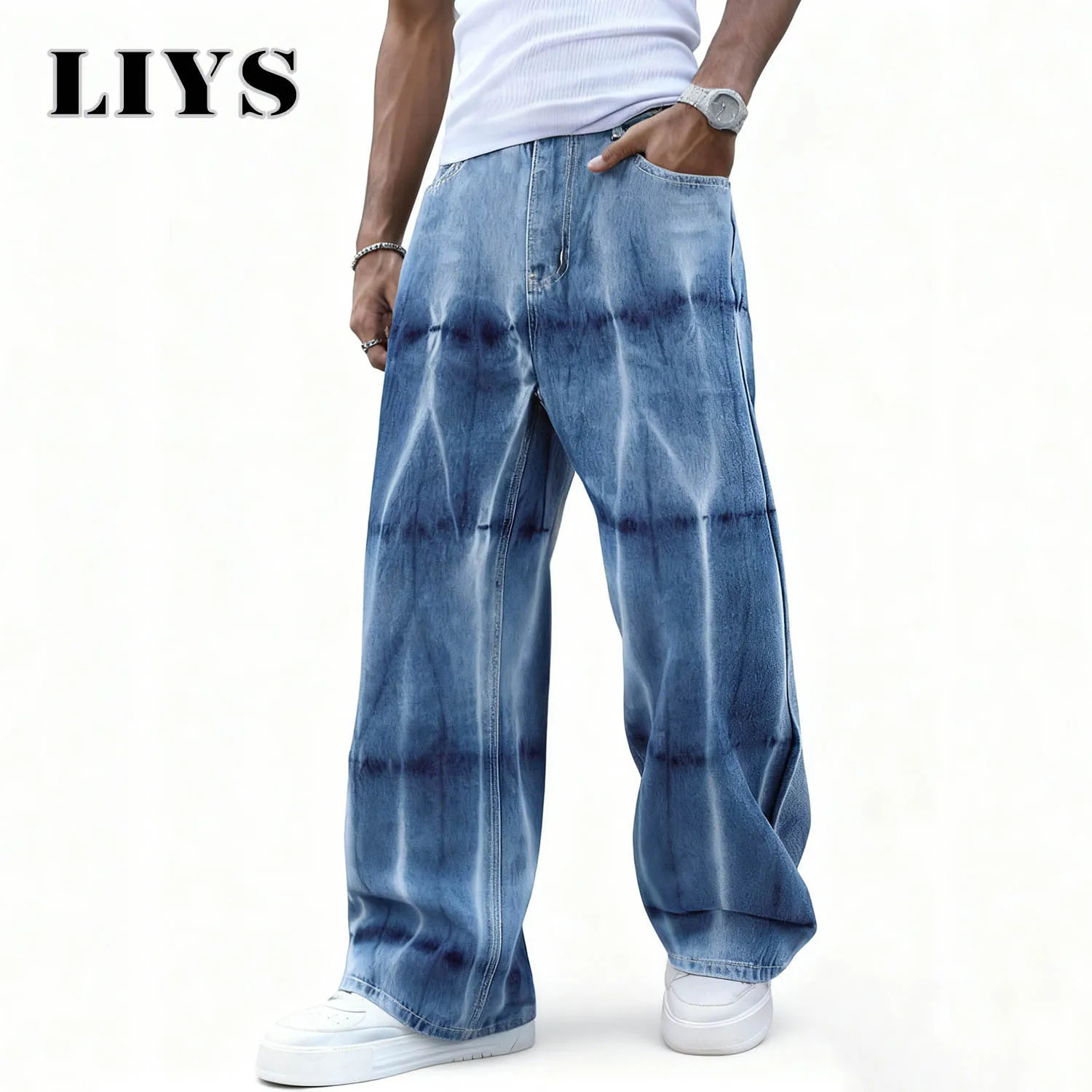 Jeans Baggy à jambes larges pour hommes, bleu américain, décontracté, édition coréenne Y2K, pantalon en Denim personnalisé, vêtements unisexes, 2