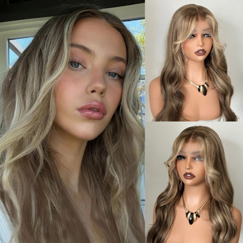 Perruques de cheveux humains ondulés à reflets blonds ombrés avec racines foncées, densité 180 %, 13x6, perruque avant en dentelle, prête à porte