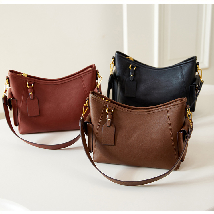 Genuine Cowhide Leather Hobos Shoulder Bag With Pocket Casual Large Capacity Women's Crossbody Bag Commuting Ladies Accessories