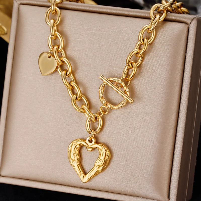 Mode coeur en acier inoxydable femmes pendentif colliers n OT boucle exagérée chaîne épaisse collier bijoux 251204