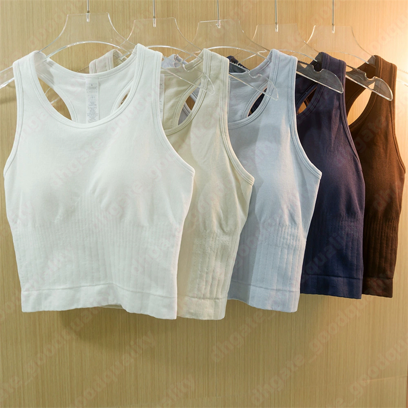 Womens Yoga Vest Summer Yoga Knitted I-shaped Vest Womens Breathable Sports Fitness Underwear Fixed Chest Cup