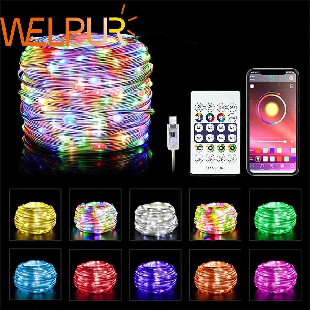 Guirlande lumineuse féerique alimentée par USB, 5M/10M/15M/20M, étanche, avec 8 Modes d'éclairage, télécommande, décor de fête d'anniversaire et