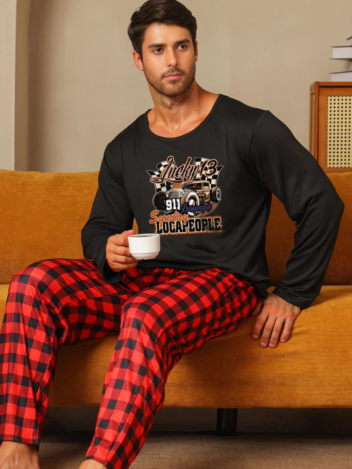 Ensembles deux pièces pyjamas pour hommes automne et hiver pantalons à manches longues lettres de voiture ensemble de vêtements de nuit 251205