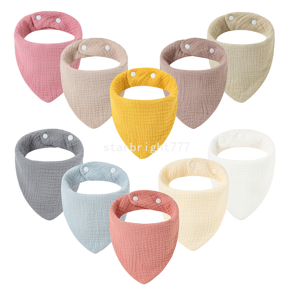 Baby Feeding Drool Bibs Saliva Towel Triangle Solid Color Scarf Bandana Soft Cotton Bib Adjustable Snap Button Burp Cloth