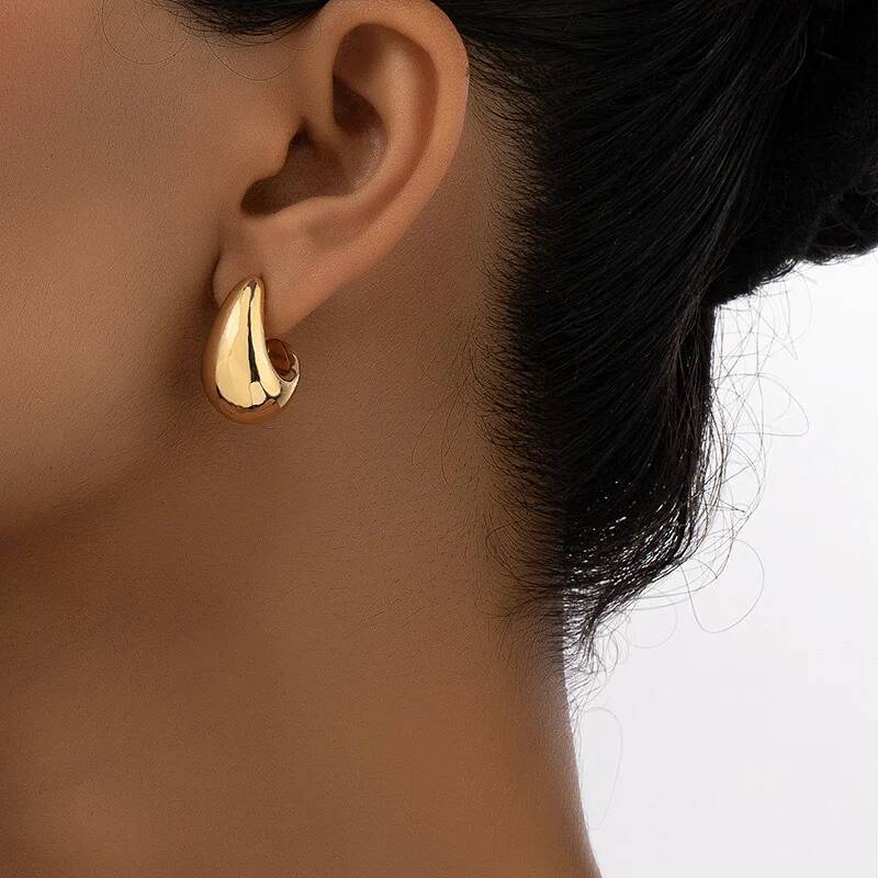 Vintage Chunky Dome Drop Boucles d'oreilles pour femmes plaqué or en acier inoxydable épais larme boucle d'oreille déclaration bijoux de mariage