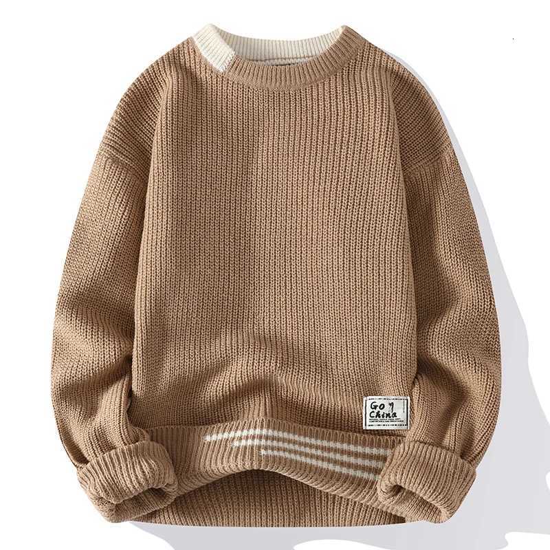 New Autumn Winter Korean Knit Pullovers Men Fashion Knitted Sweater Mens O-Neck Patchwork Casual Knitwear Slim Pullover Sweaters M251206