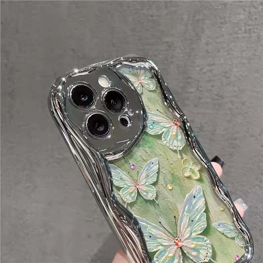 oil painting butterfly phone case for iphone 17 16 15 14 13 Pro 12 11 Max plus 15Promax electroplated 17promax phone case 16promax bracelet 15pro