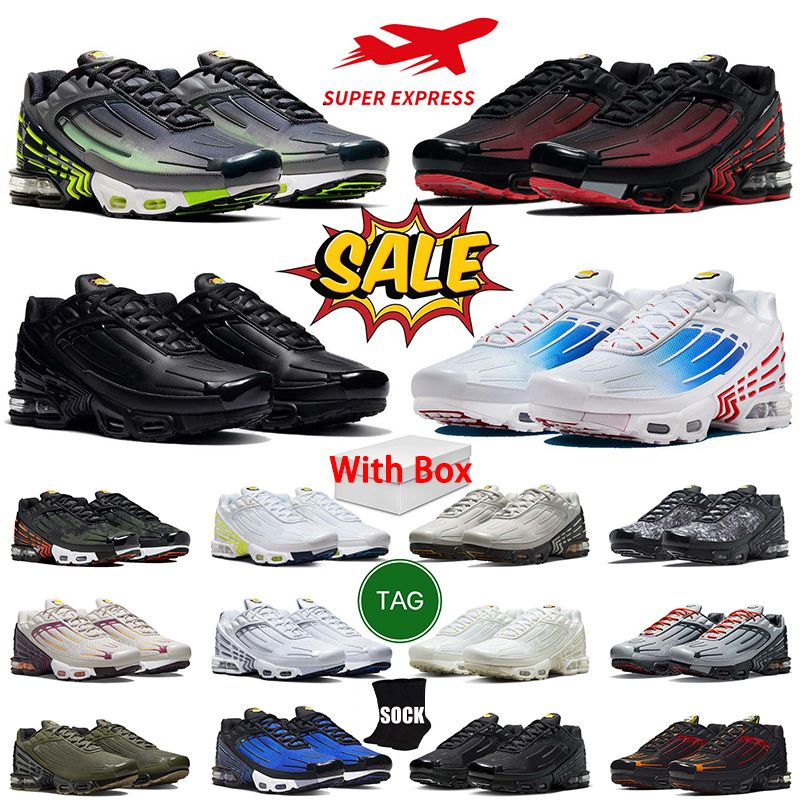 Designer Tn Tuned Plus 3 Running Shoes Bone Black Olive Green Deep Royal Repeat Print Radiant University Red Ghost Unity Mens Tn3 Trainers Sneakers