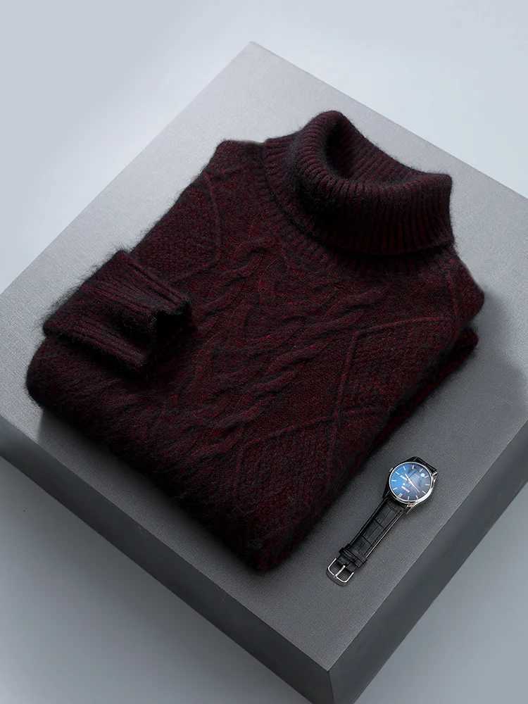 ANGEL Autumn Winter Men Turtleneck Pullover Long Sleeve Basic Cashmere Sweater 100 Mink Cashmere Knitwear Smart Casual Clothing M251206