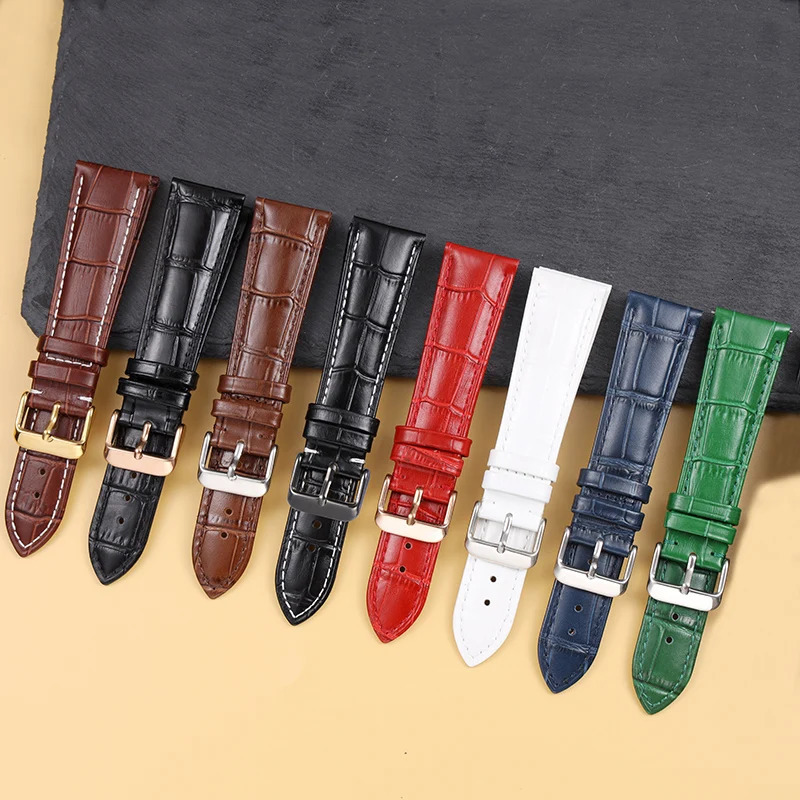 Uhrenarmband aus Kalbsleder, 18 mm, 20 mm, 22 mm, 24 mm, Uhrenarmband für Damen und Herren, Uhrenzubehör, solide Schnalle, Schwarz, Braun, 251204