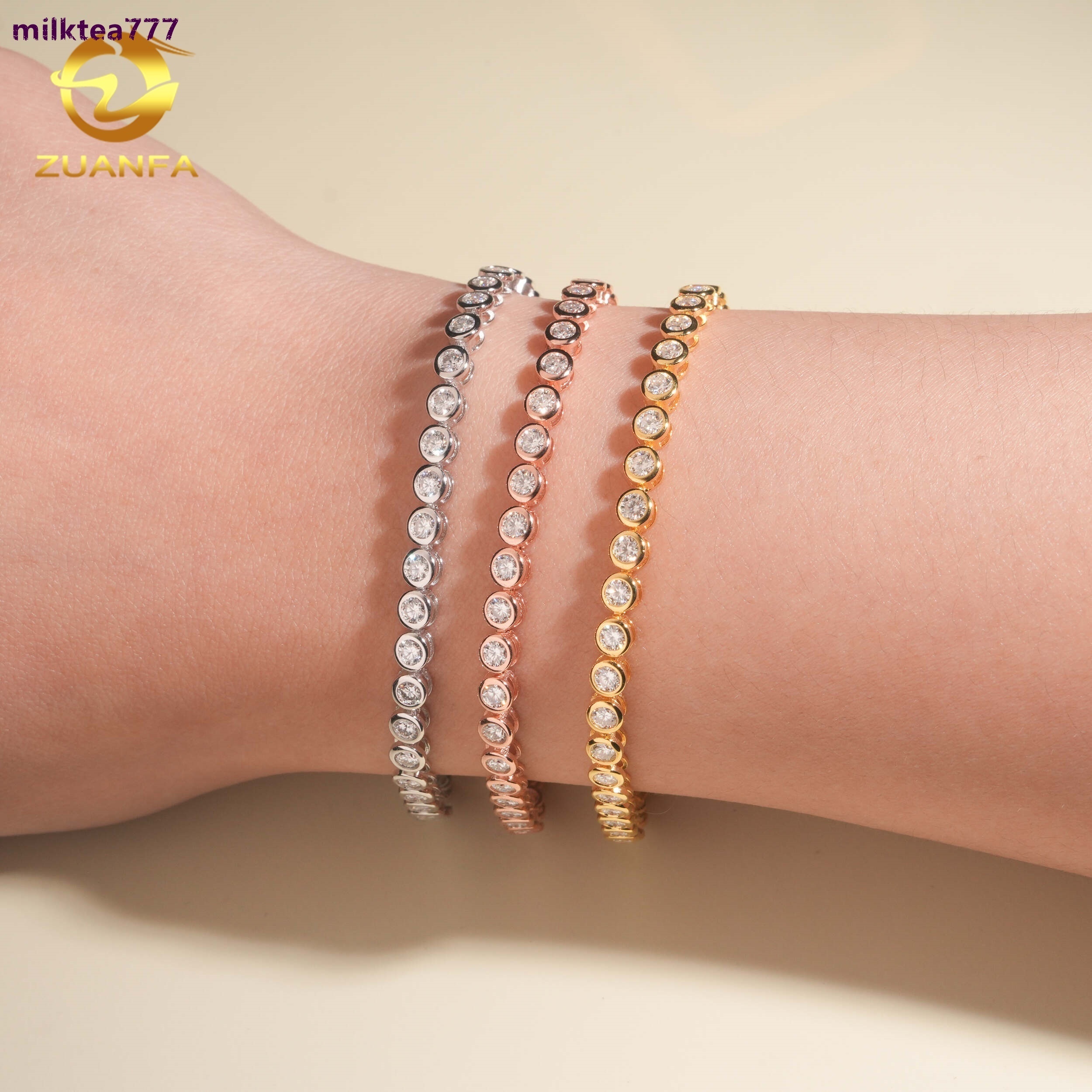 Pass Diamond Tester 925 Silver GRA Certificate 3mm Bezel Setting Moissanite Tennis Bracelet