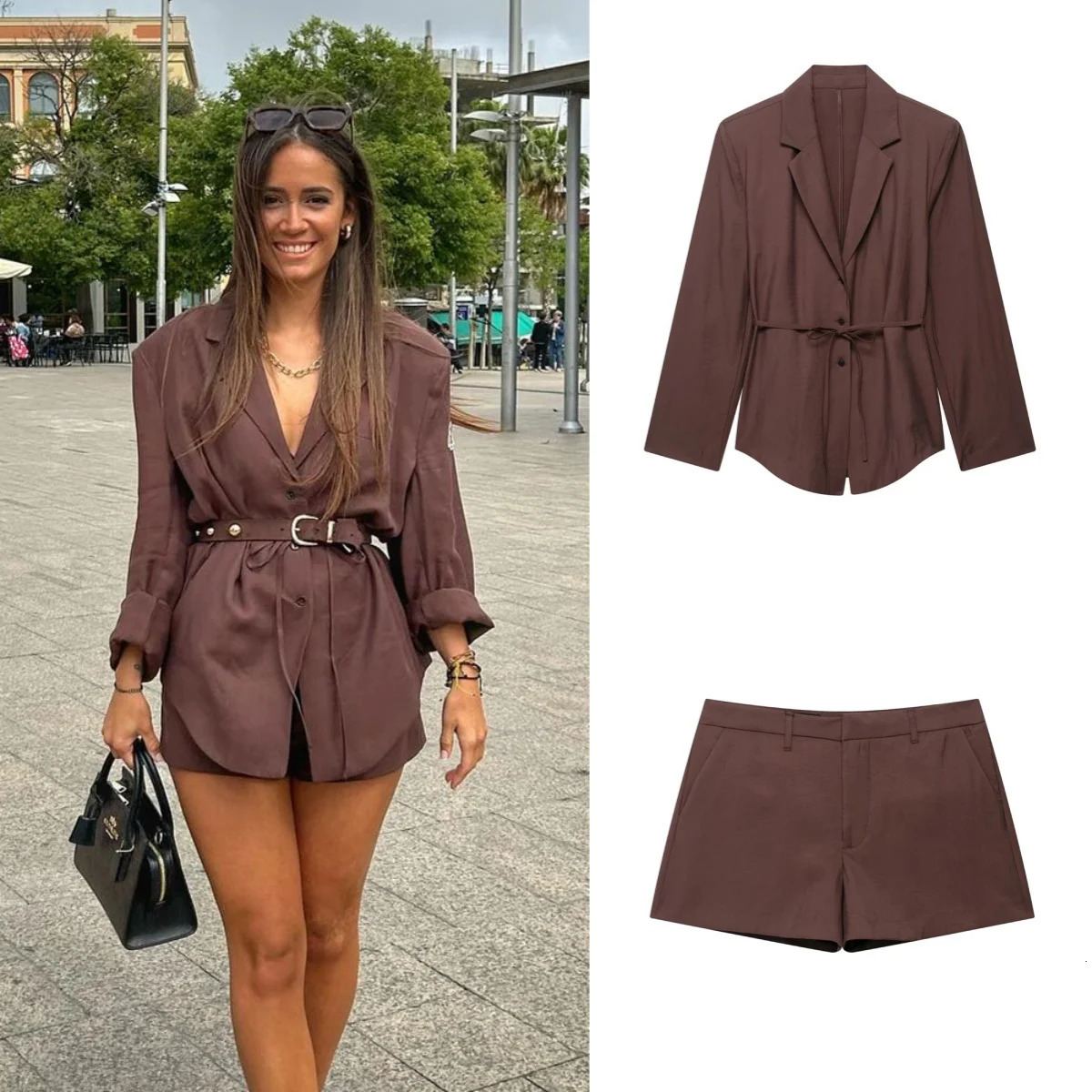 summer womens clothing simple casual versatile loose suit jacket solid color casual pants shorts set 251204