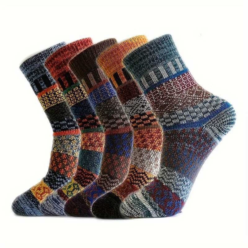 5 pairs of mens autumn and winter warm wool socks with vertical stripes and thickened socksT251206