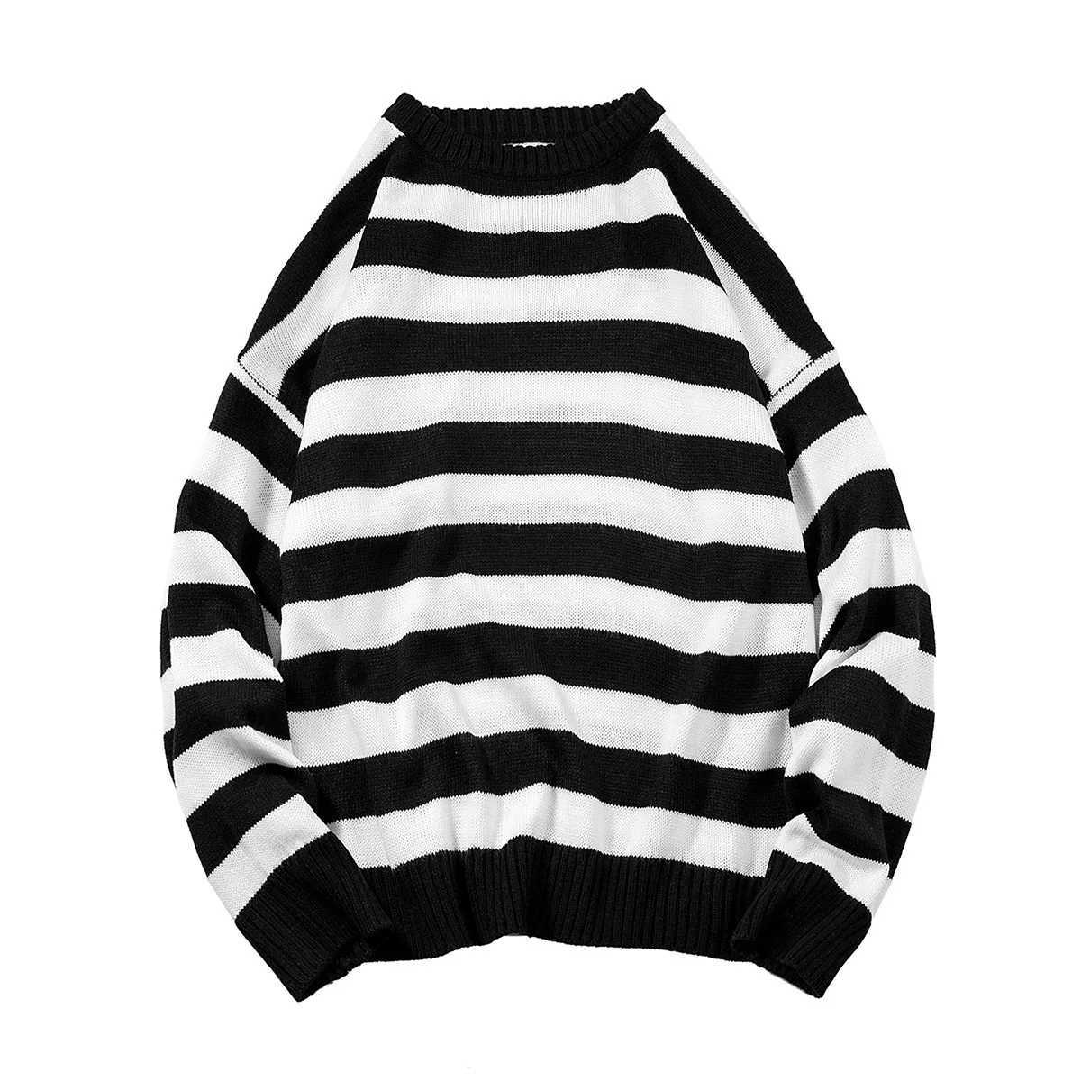 Pulls à rayures pour hommes tricotés à plat Pulls à manches longues Pulls à col rond Lâche Hiver Standard Laine Légère Strech Streetwear M251206