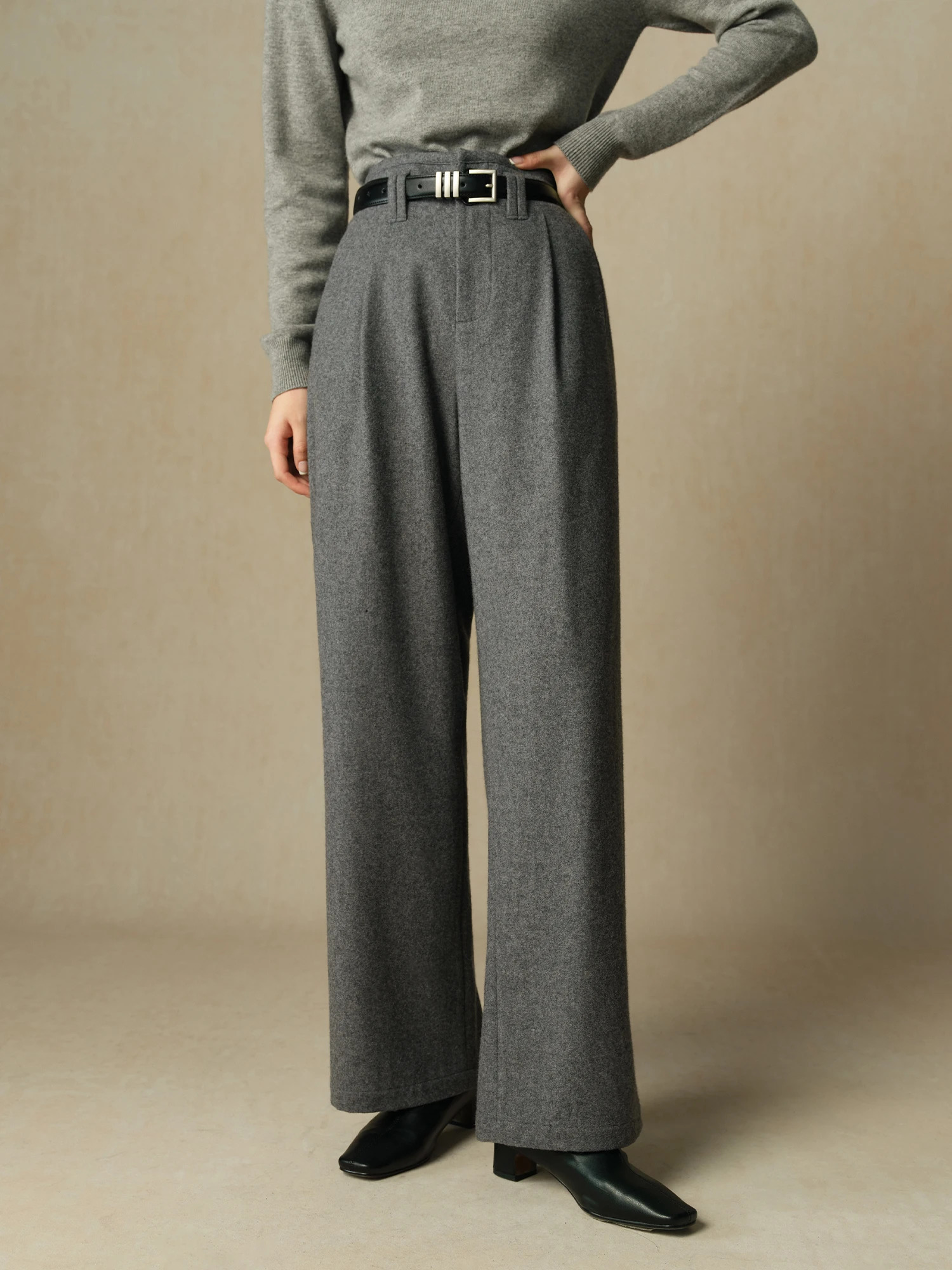 DUSHU 531 Pantaloni invernali da donna in lana Pantaloni dritti in misto lana neri semplici Pantaloni invernali addensati grigi 24DH84070 251204