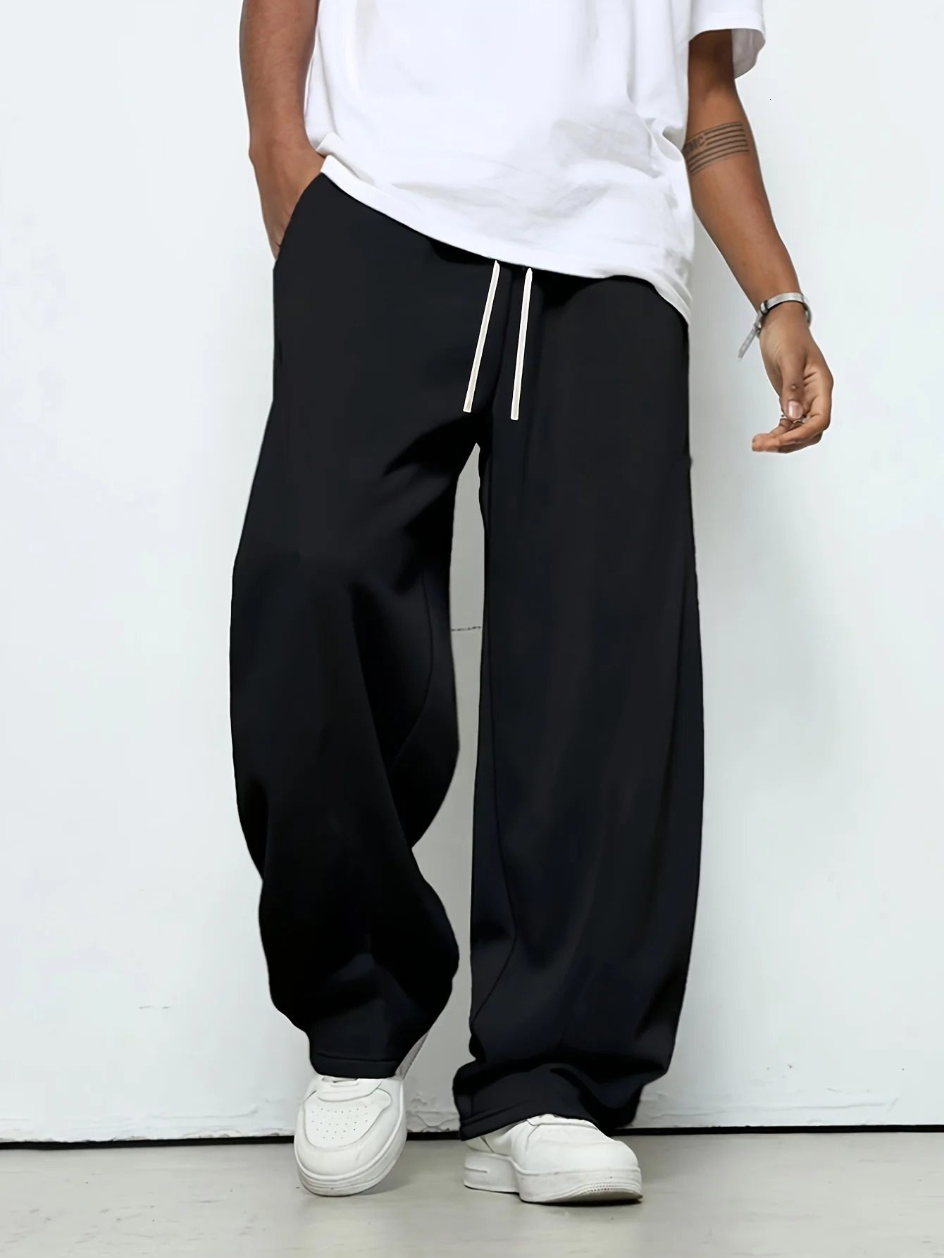 Pantalon de jogging de sport respirant pour hommes, cordon élastique, taille ample, droit, décontracté, pull épais, 251129