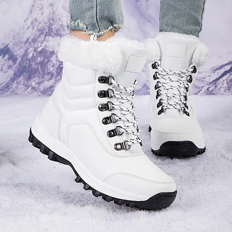Bottes de neige femmes plate-forme baskets chaussures de randonnée en plein air chaussures d'hiver antidérapantes fourrure bottines chaudes pour