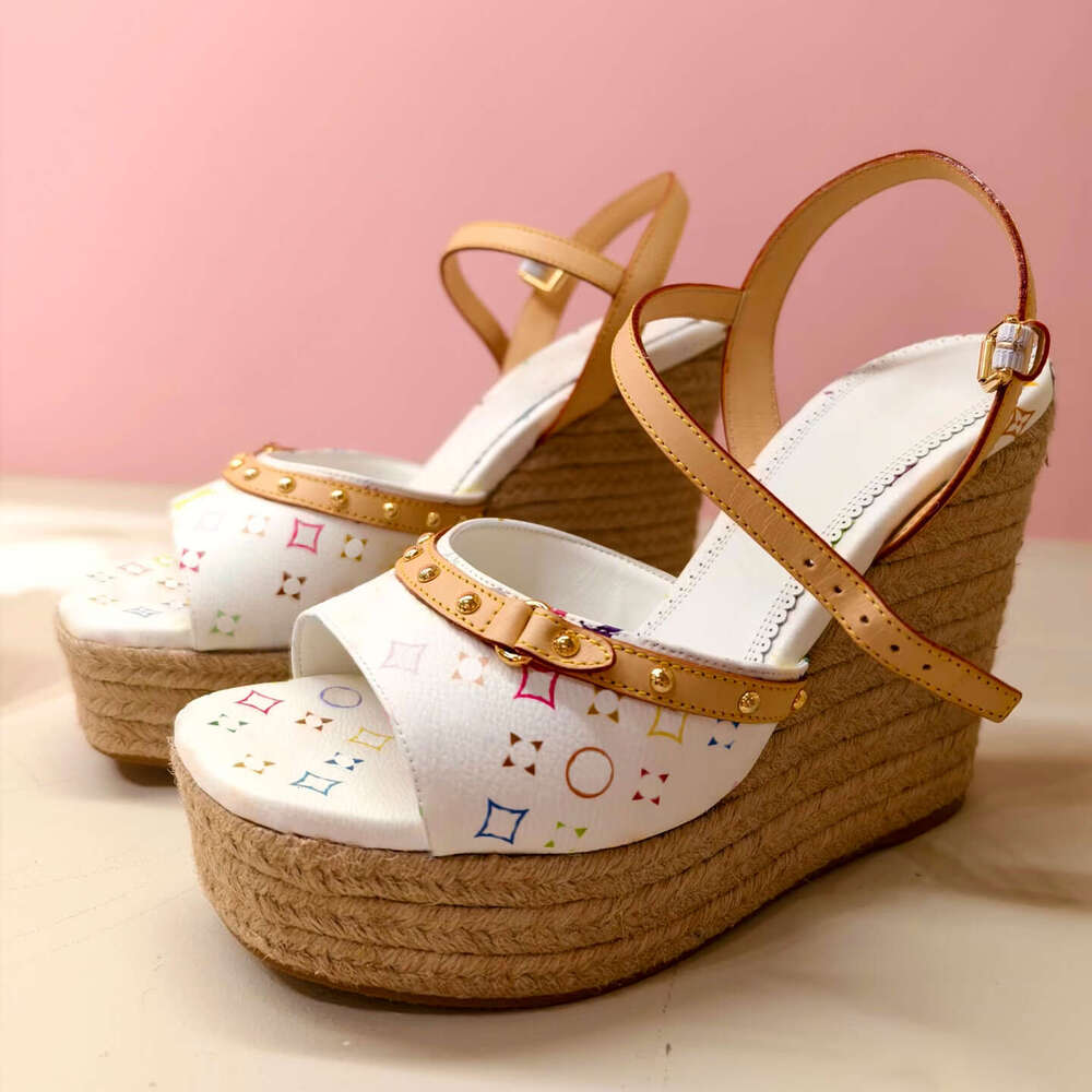 Takashi murakami Raffias High heels Sandal Womens Designer Ballet flat shoe Platform sandale slipper slide Luxury Summer leather beach Dress Sliders