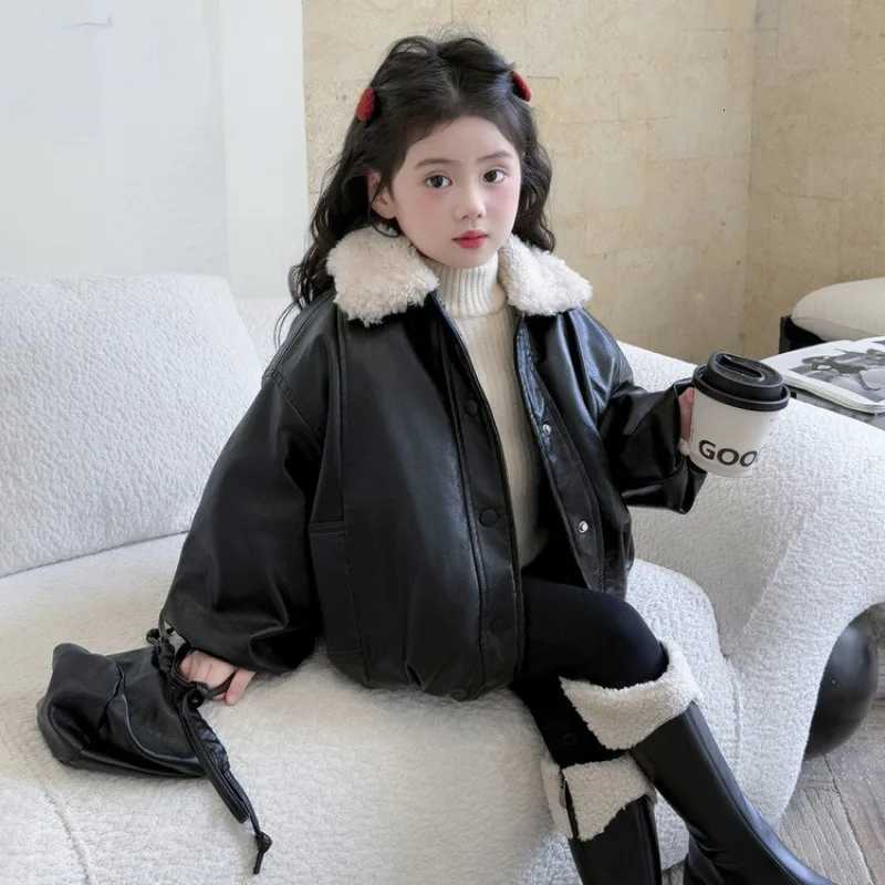 Girls Leather Jacket with Thick Velvet for Autumn and Winter 2025 New Cool and Cool Street Childrens Leather Jacket Y251206
