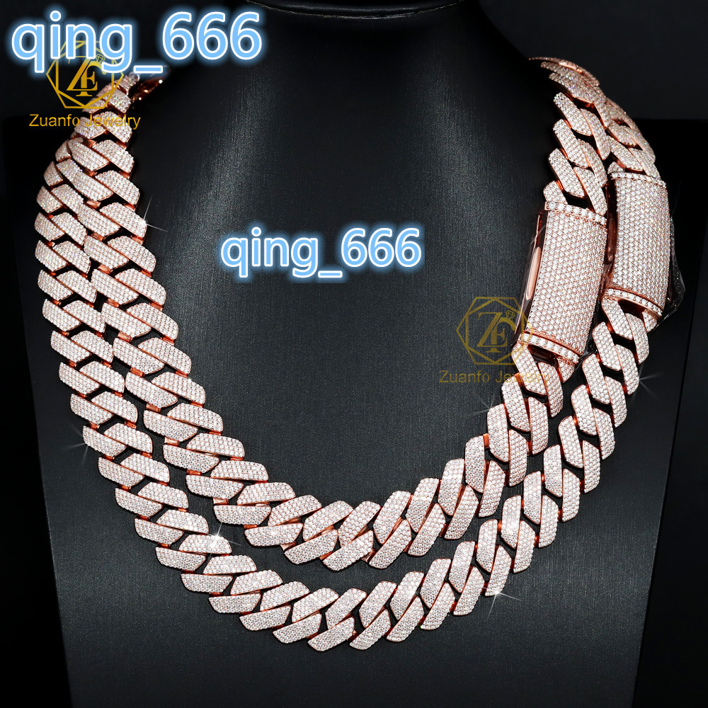 Pass Diamond Tester 20mm Or Rose Moissanite Chaîne Cubaine Prix de Gros 925 Argent Hiphop Lien Cubain pour Cadeau de Mariage