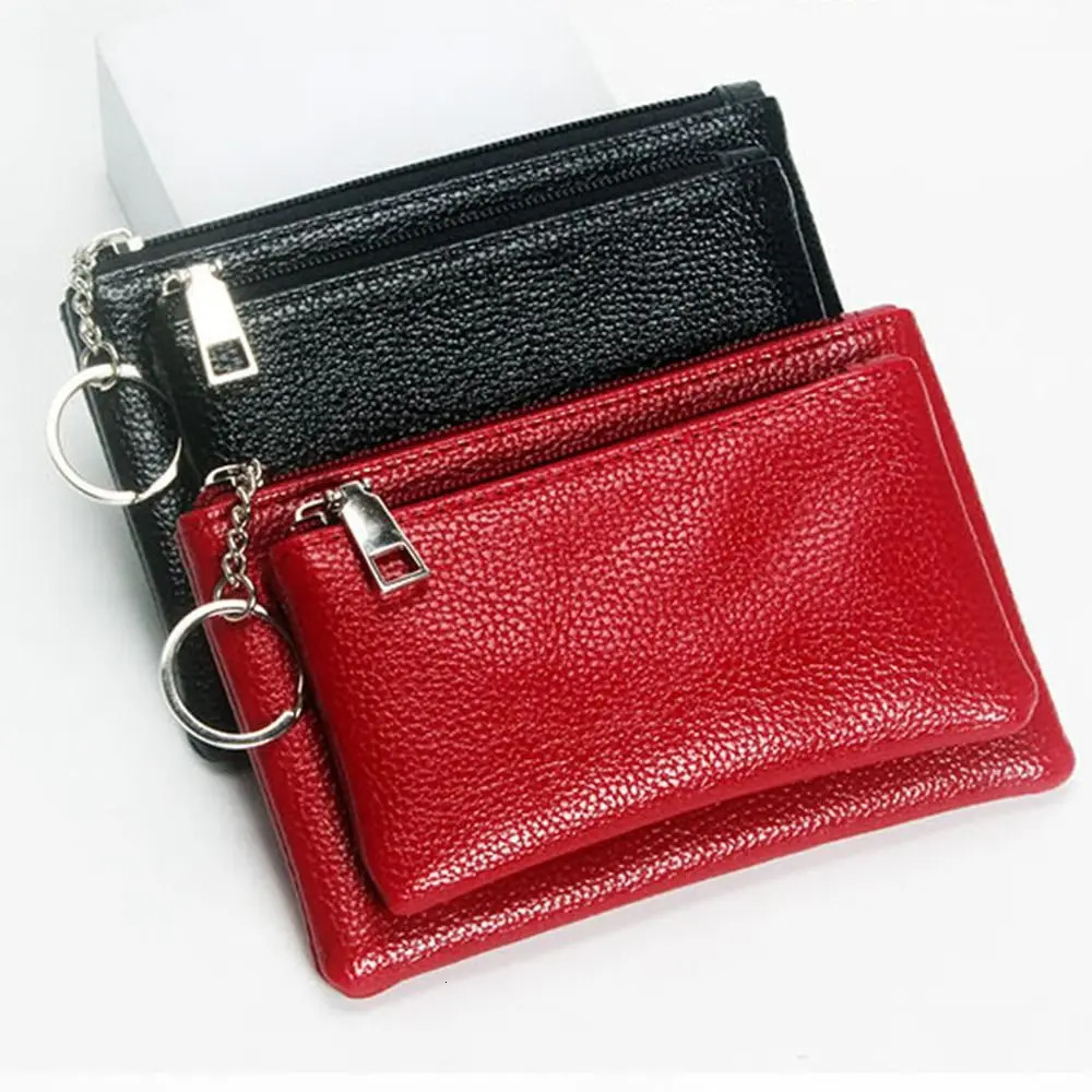 PU cuir mince portefeuille mode couleur unie fermeture éclair porte-monnaie porte-carte de crédit multi-fonctionnel litchi motif pochette pour le
