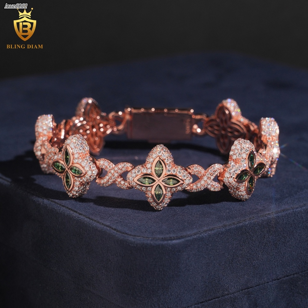 Moissanite Bracelet Rose Gold Plated 18mm Marquise Cut Green Moissanite 925 Silver Chain Bracelets Bangles Fashion Jewelry