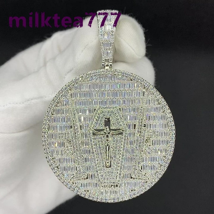 Hiphop – pendentif rond personnalisé en Moissanite pour hommes, chaîne de bijoux en argent Sterling 925, breloques Design à la mode, forte demand