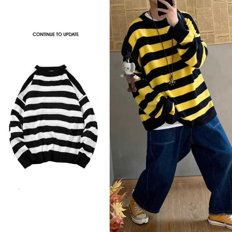 Classic Vintage Striped Sweater Mens Casual Japanese Trendy Red White Pullover Loose Round Neck Couples Jumper Street Kintwear M251206