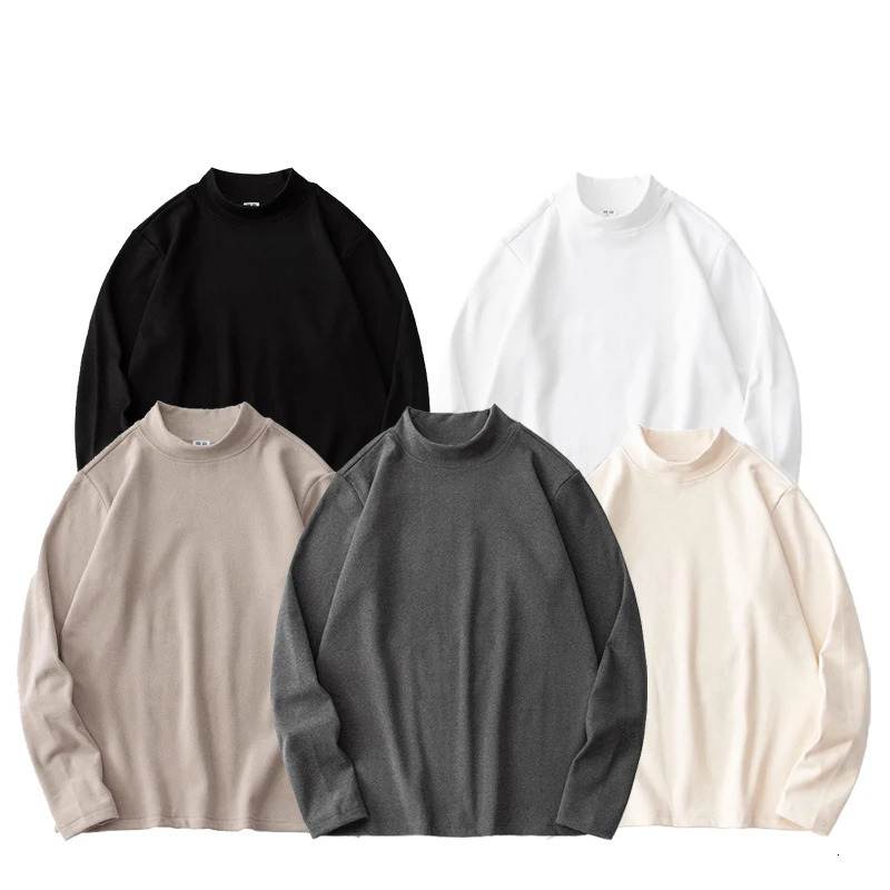 Autumn Winter Thick Fleece T-Shirt Men Half High-Collar T Shirt Long Sleeve Casual Tops Thermal Shirts Undershirt Man Clothing 251202