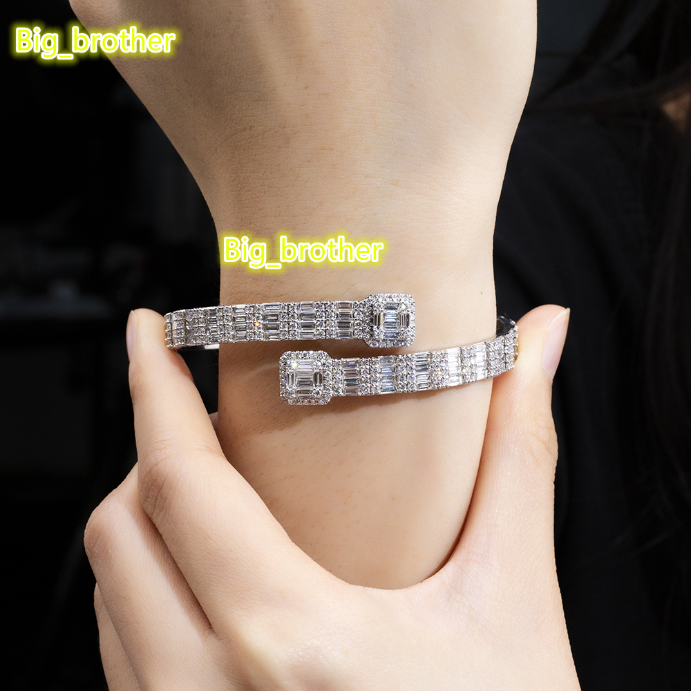 Fine Jewelry Custom 10K White Gold Round Cut Lab Diamond Bangles for Women Gift