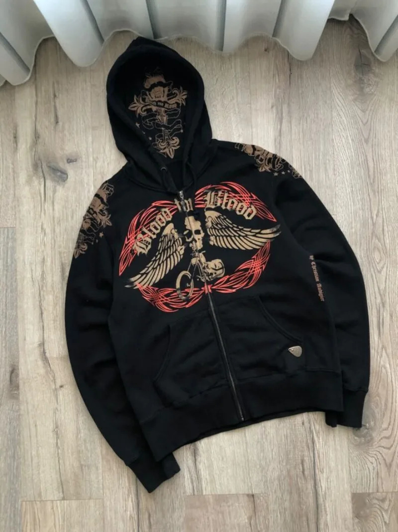 Y2K mode surdimensionné crâne imprimé sweat à capuche hommes rue Vintage Anti-gothique Hip Hop décontracté tendance Couple sport pull 251204