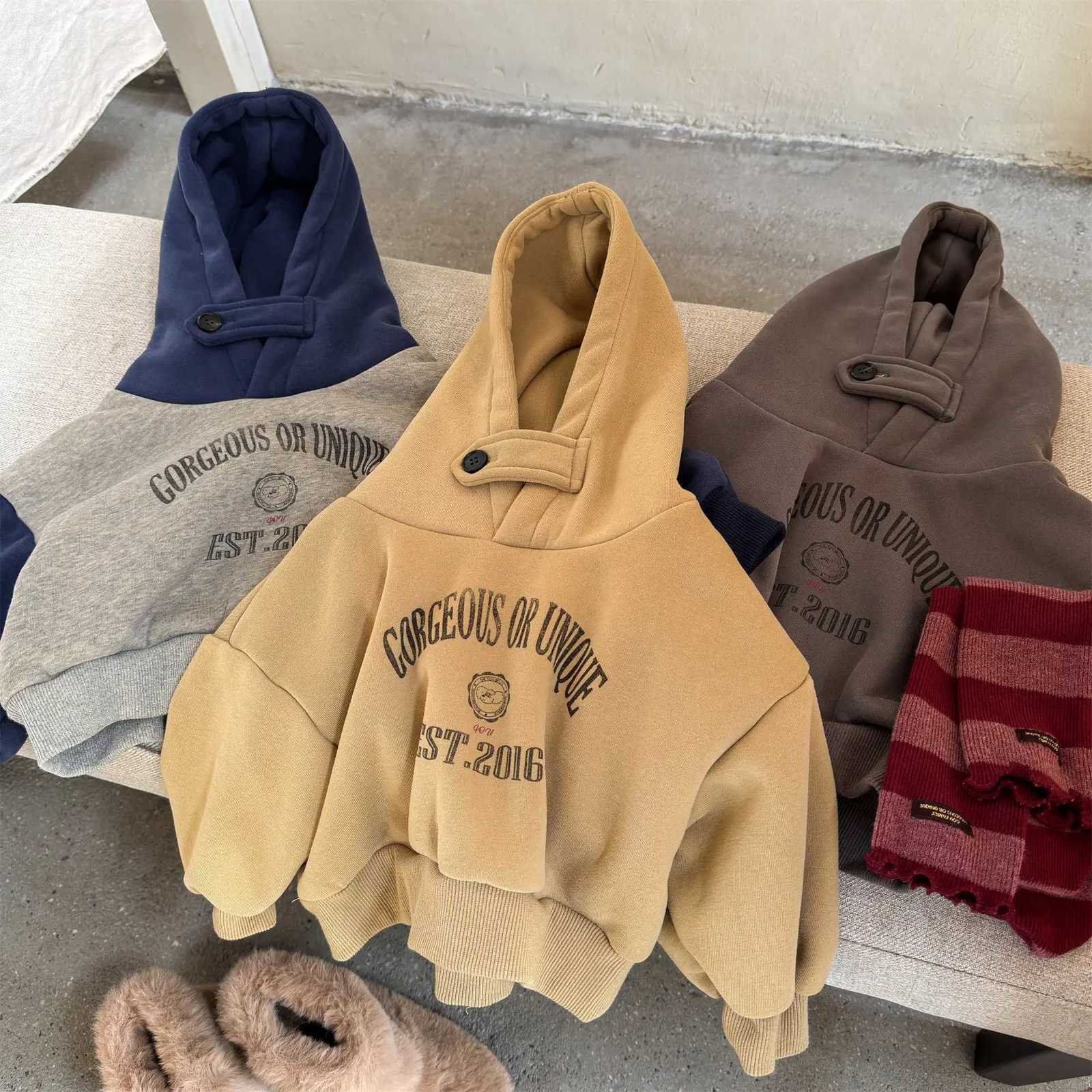 2025 hiver nouveaux enfants plus velours épais sweat à capuche garçons filles polaire à capuche bébé à manches longues hauts chauds vêtements pou