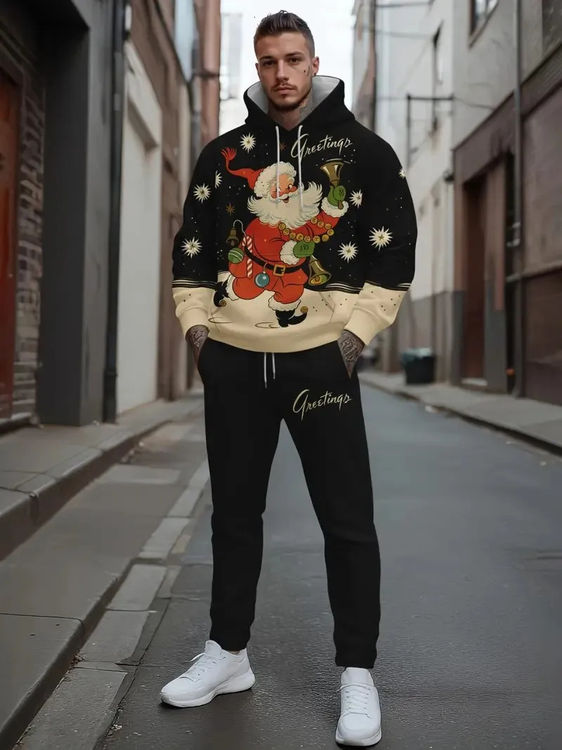 L'ensemble à capuche pour hommes pour le printemps, l'automne et Noël est doux, décontracté et à la mode avec des imprimés du Père Noël 251204