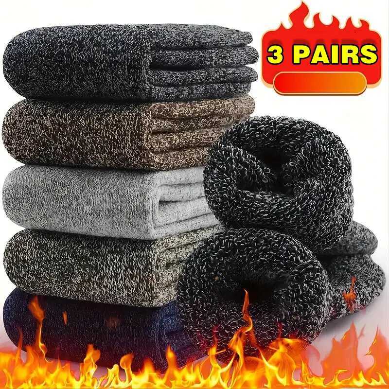 3 Pairs Winter Warm Thick Towel bottom Man Socks Wool Male Socks Slipper Socks Merino Wool Socks Against Cold Snow Socks 39-44T251206