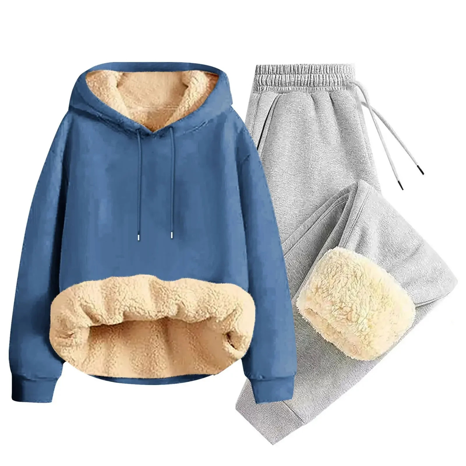 Thickened Lamb Velvet Hoodie Set Mens Winter Warm Clothing Korean Style Large Size Sweatshirt Combo Comfortable Padded Jacket 251203