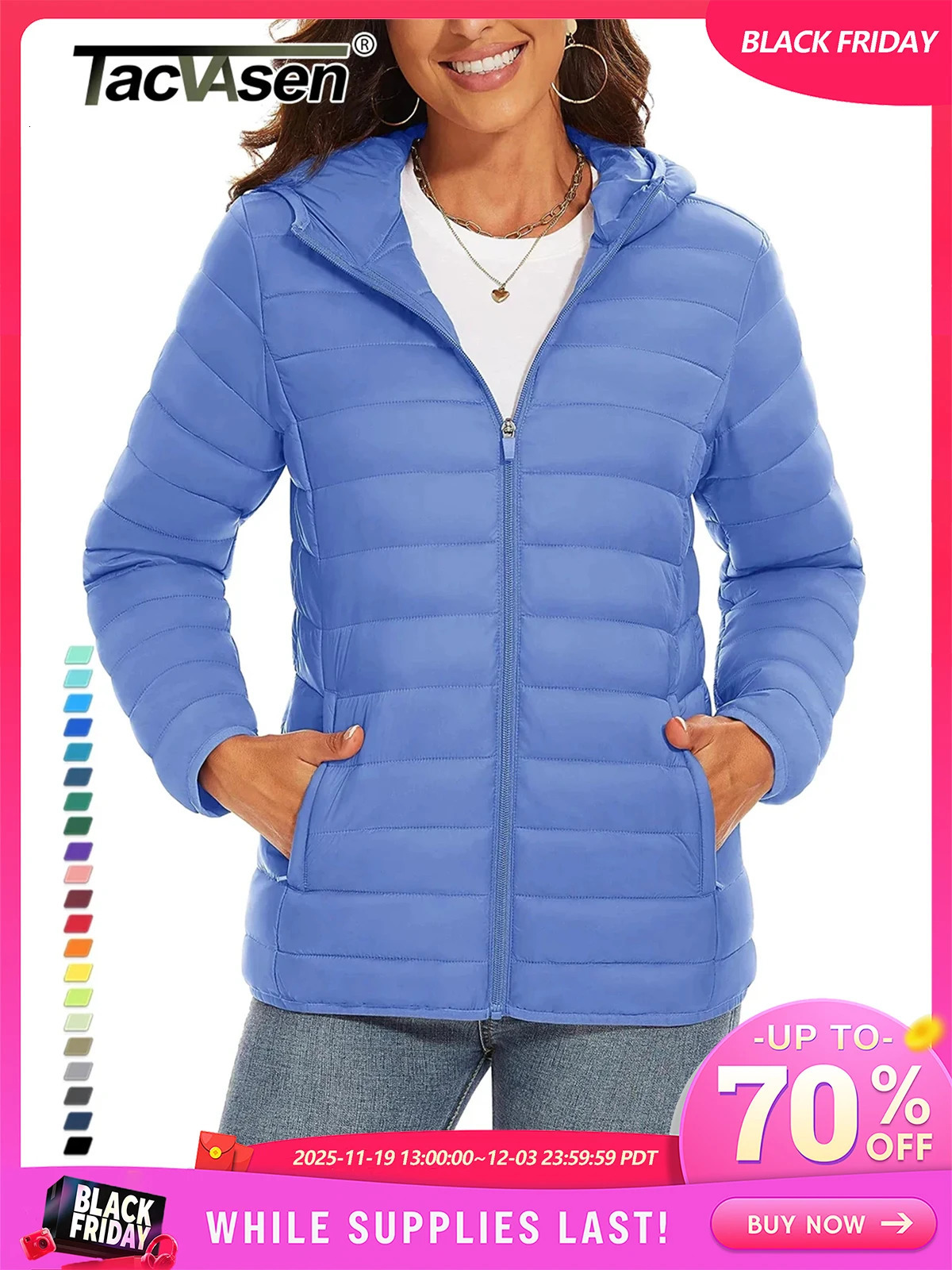 TACVASEN doudoune à capuche zippée pour femme manteaux chauds matelassés d'hiver coupe-vent décontracté rembourré léger vêtements d'extérieur 251