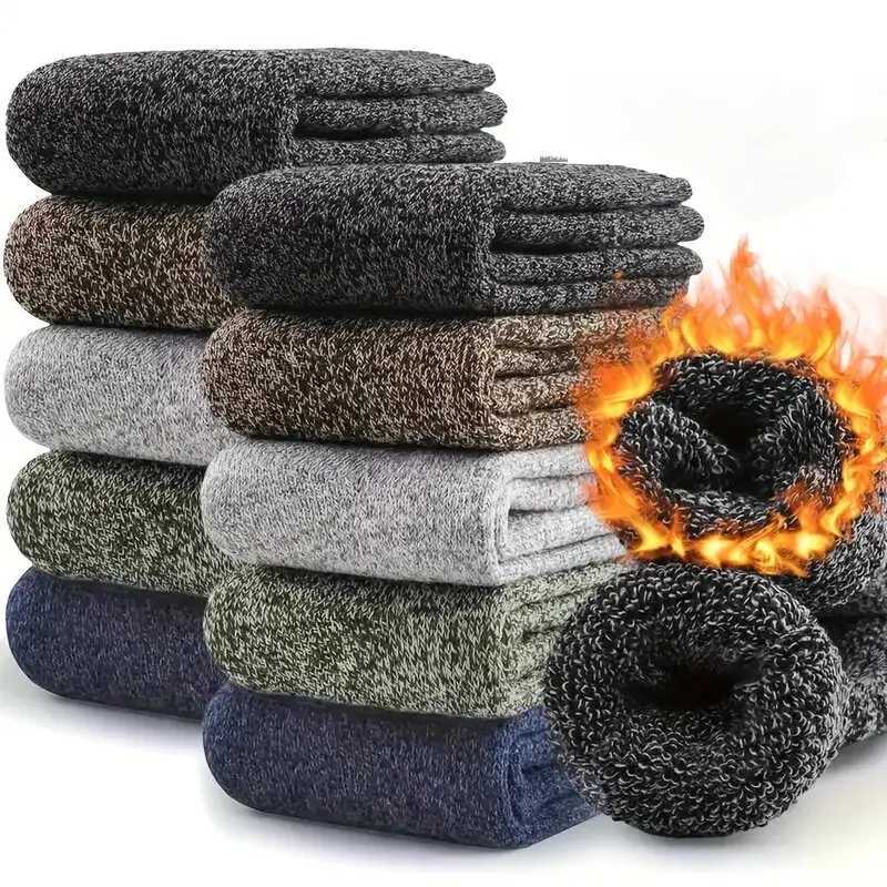 5 Pairs Thicken Warm Socks Men Autumn Winter Harajuku Socks Towel Keep Warm Winter Crew Socks Christmas Gift Socks For ManT251206