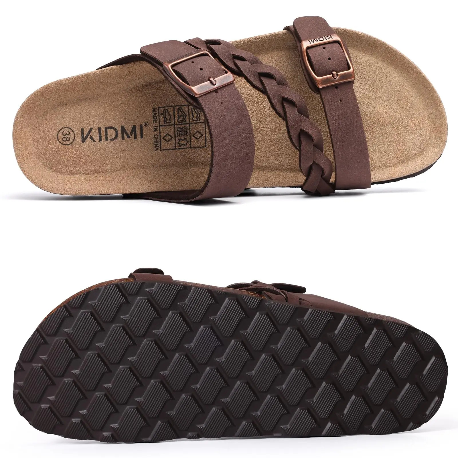 Crestar Femmes Sandales à Semelle en Liège Dame Mode Boucle Slip-On Slide Sandales Été Confortables Sllipers avec Soutien de la Voûte Plantaire 2