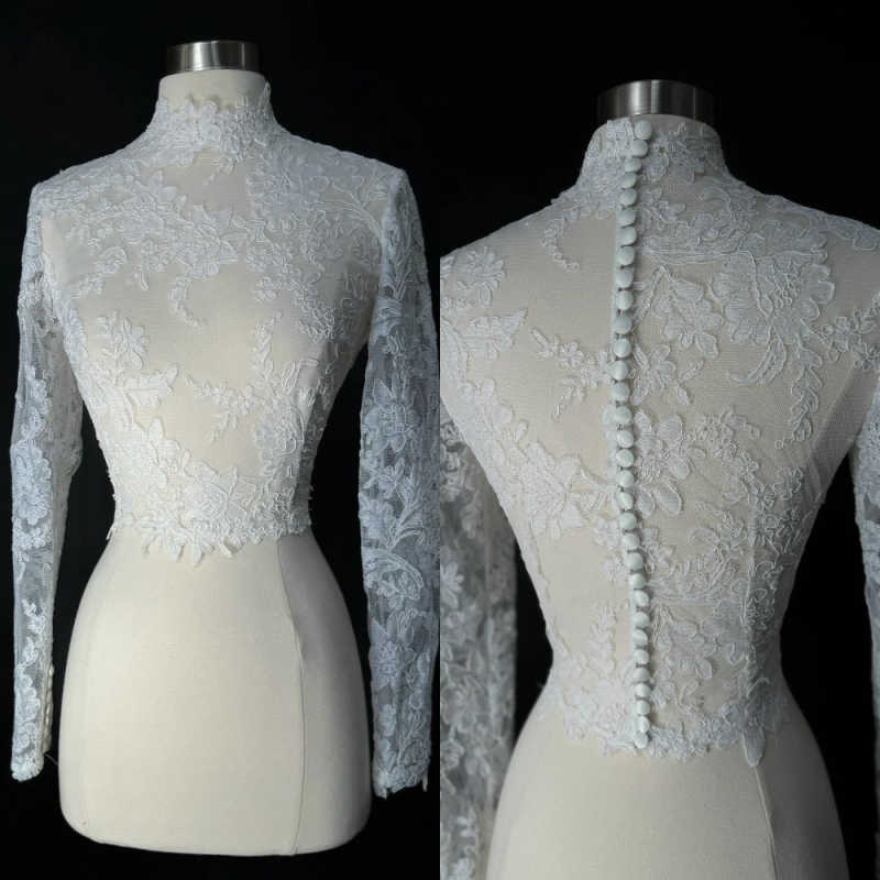 Veste boléro de mariée moderne, avec des Appliques en dentelle, manches longues, col haut, bijou pour robe de mariée, accessoires de mariage pers