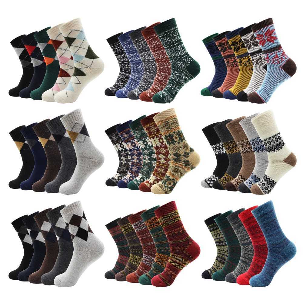 5 paires nouvelle mode Style ethnique femmes et hommes mi-tube chaussettes décontractées hiver Vintage chaud lapin laine hommes chaussettes T2512