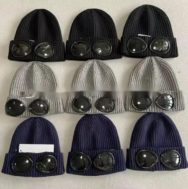 Beanie/Skull Caps Fashion designer bonnet hat two lenses glasses goggles bonnet male knitted bucket hat outdoor female Uniesex winter bonnet black