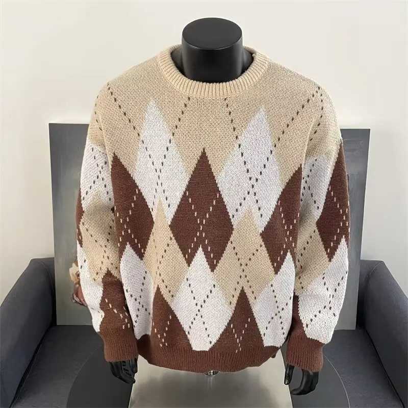 Nouveaux hommes pull à carreaux américain classique hommes pull pull couleur bloqué chaud haut à la mode hommes vêtements 2025 nouveau M251206