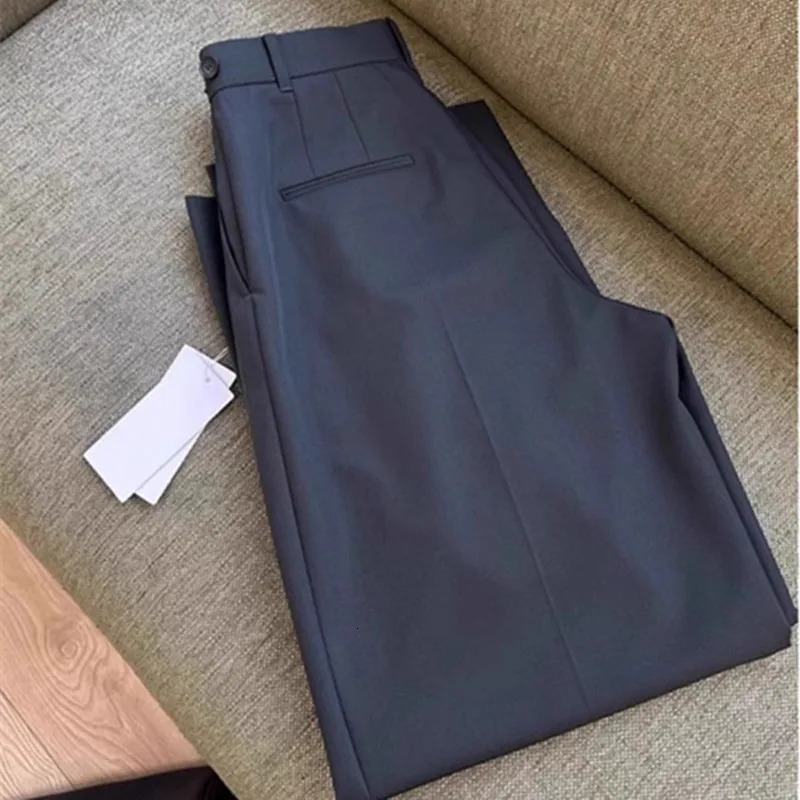 Pantaloni da completo a gamba larga in lana a gamba dritta dimagranti a vita alta per donna Premium Quali squisitamente filato estivo Faion 251204