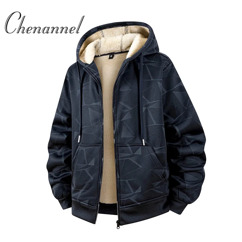 Manteau polaire d'agneau pour hommes, imprimé tendance, avec veste à capuche épaisse, automne et hiver 2025, 251129